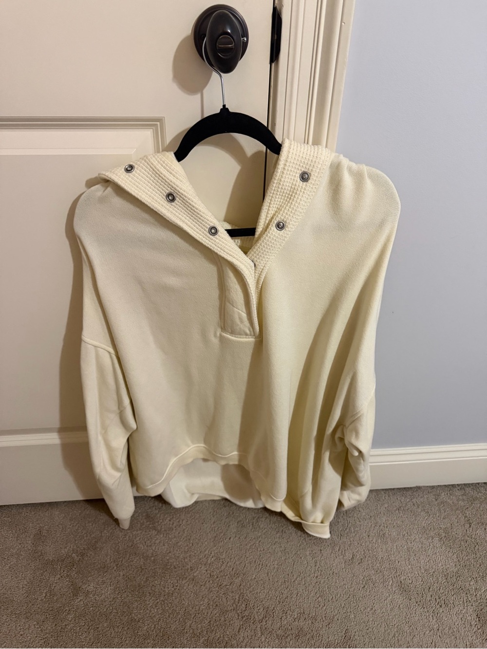 aerie Cream Hooded Snap-Neck Pullover
